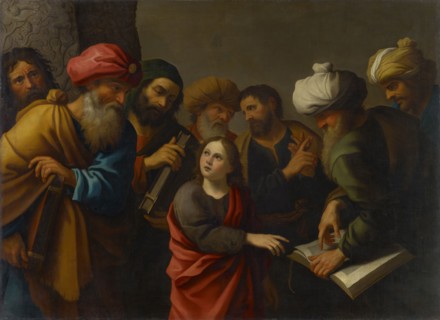 The Twelve-year-old Jesus in the Temple, oil on canvas, 116 x 159.5 cm, Unmarked, Italienischer