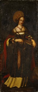 The hl., Ursula, oil on canvas, 93.5 x 40 cm, unmarked, Venus-Maler (Werkstattmitarbeiter bei Hans