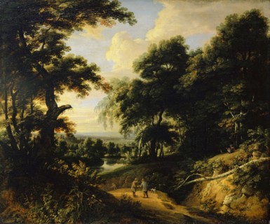 Forest landscape with easels, oil on canvas, 61 x 73.5 cm, Signed in the lower left corner on the