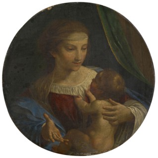 Madonna and Child, oil on canvas, diameter: 36 cm, not specified, Angelo Caroselli, Rom 1585–1652