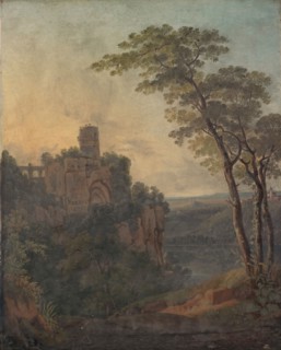 Castle ruin on high rock, tempera (?) On canvas, 46.5 x 38 cm, unmarked, Peter Birmann, Basel