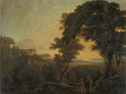 Italian landscape: Lago di Nemi, 1827, oil on canvas, 37.5 x 51.5 cm, Inscribed and signed on the