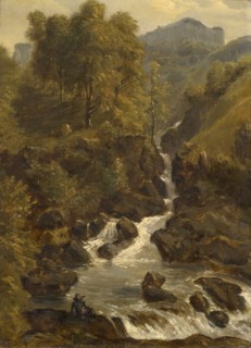 Landscape with mountain stream, oil on paper, on cardboard, 19.5 x 14 cm, not marked, Wilhelm