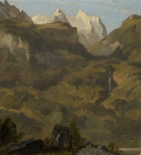 The Reichenbach Falls with the Wetterhorn, oil on paper, on board, 20.5 x 19 cm, not marked, Jakob