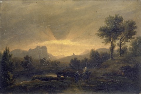 River Landscape with Escape to Egypt, oil on canvas, 21.5 x 32 cm, not marked, Jakob Christoph