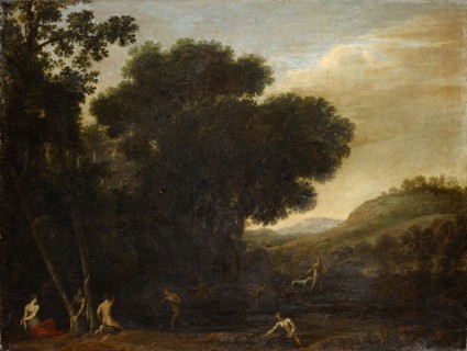 Landscape with Diana and Actaeon, oil on canvas, 50 x 66 cm, unmarked, Französischer Meister, 18.