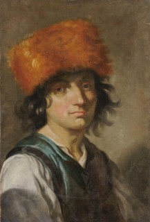 Portrait of a youth with a fox fur cap, oil on canvas, 52 x 39 cm, unmarked, Deutscher Meister, 18.