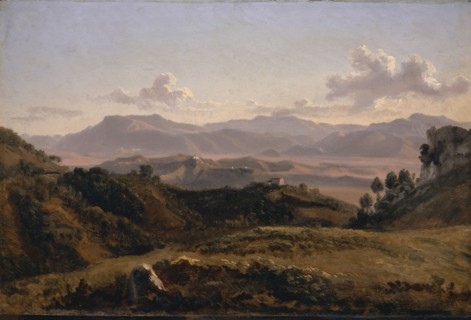 Landscape near Olevano, probably 1819, oil on paper on cardboard on panel, 28.6 x 43.5 cm, not