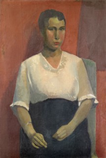 Portrait of a lady in a white blouse, oil on burlap, 98.5 x 66.5 cm, unmarked, Franz Marent, Basel