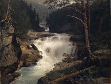 Waterfall in Averstal, 1867, oil on canvas, 95.5 x 126 cm, signed and dated lower right: T. Schiess