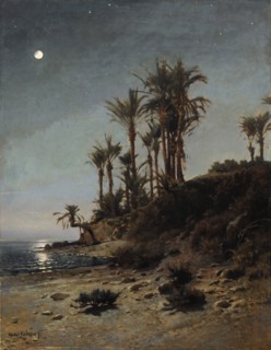 Moonlight at Bordighera, oil on canvas, 58.9 x 45.7 cm, Signed lower left: Arthur Calame ft,