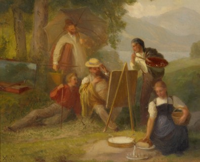 The landscape painter, oil on paper, on tin, 19 x 22.5 cm, monogrammed lower left: X. S., Xaver