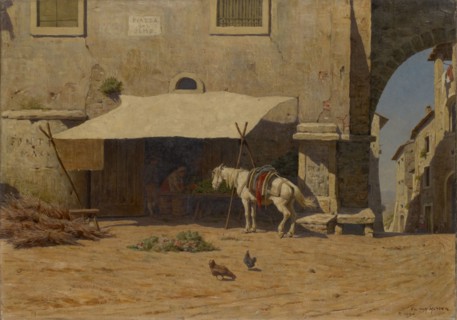 Piazza dell'Olmo in Tivoli, 1896, oil on canvas, 31 x 45 cm, signed and dated lower right: EV., VAN