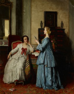 The Letter, 1862, oil on canvas, 59 x 47 cm, signed lower left: J. Carolus, 3me [?, Superscript]