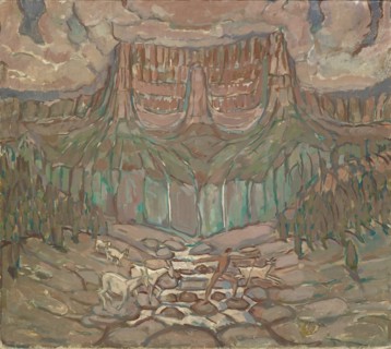 Herdsman and herd crossing a mountain stream, 1914/1918, tempera on canvas, 87 x 98 cm, unmarked,