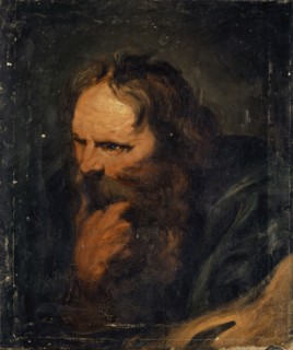 Copy of Joseph's head from the picture The Holy Family with the parrot by Rubens in Antwerp, oil on
