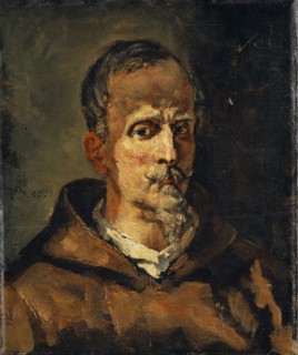 Half-length portrait of a Capuchin, depicting a photograph of Oberli von Solothurn in the