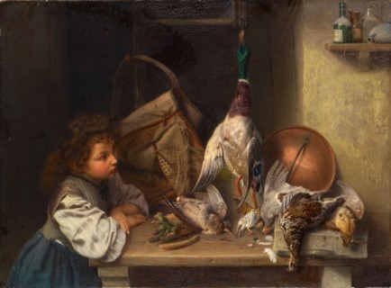 Girl with Dead Poultry, 1886, oil on canvas, 32 x 43 cm, signed lower middle (on edge of table): X.