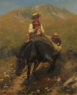 Valaisan with two children on a mule, 1879, oil on canvas, 66.3 x 54.4 cm, signed and dated lower