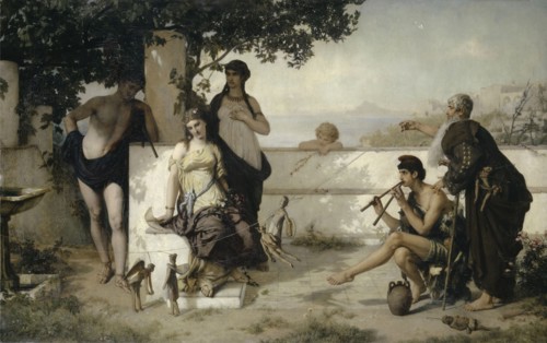 The Marionettes, 1869, oil on canvas, 92 x 148 cm, signed and dated lower left: E. Stückelberg.,