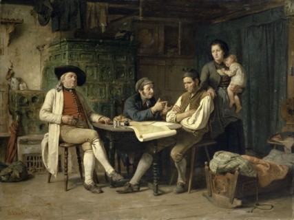 The Guilty Farmer, 1865, oil on canvas, 77.5 x 102.5 cm, signed, inscribed and dated lower left: B