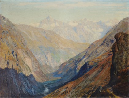 View of the valley of Zermatt, oil on canvas, 59 x 71 cm, Albert Gos, Genf 1852–1942 Genf