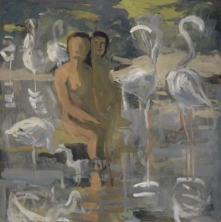 Flamingos, around 1913/15, tempera on paper, 46.5 x 46.3 cm |, 61.5 x 64 cm (with frame), Not