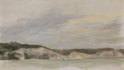 English coast in gray, oil on board, 19.5 x 34 cm, not marked, William de Goumois, Basel 1865–1941