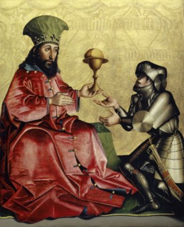 Abraham before Melchizedek, c. 1435, mixed media on canvas-laminated oak, 78 x 68.5 cm, unsigned,
