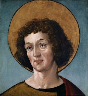 Head of a male saint, c. 1515, oil on spruce, 23.5 x 22 cm, unsigned, Hans Holbein d. J., Augsburg