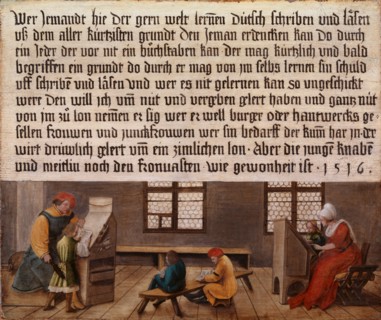Signboard of a schoolmaster (children's page), 1516, mixed technique on spruce, 55.3 x 65.5 cm, Not