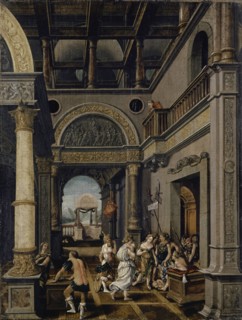 The judgment of Solomon, mixed technique on hardwood (probably lime tree), 59 x 44.6 cm, inscribed