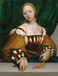 Laïs Corinthiaca, 1526, mixed technique on lime wood, 35.6 x 26.7 cm, Dated and titled on the stone