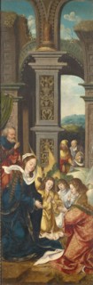 The birth of Christ (inside), Marbling (outside), 1519, oil on oak, 92.4 x 30.4 cm, Unmarked.,