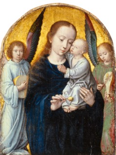 Madonna and Child between angels making music, 1490/95, mixed media on oak, 11.9 x 9 cm, unsigned,