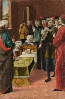 The bee miracle of St., Ambrosius, Mixed media on poplar wood, 32.1 x 21.1 cm, Not specified,