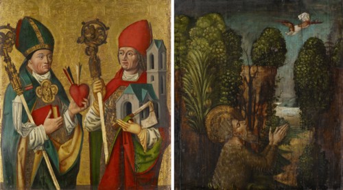 The hl., Augustinus and Wolfgang (inside), The heavenly feeding of St., Hermit Onuphrius (outside),