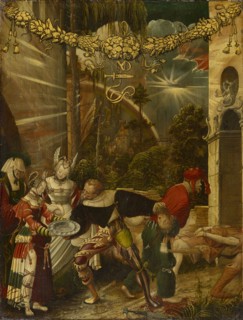 The decapitation of John the Baptist, c. 1517, oil on fir wood, 32.5 x 26 cm, monogrammed in gold