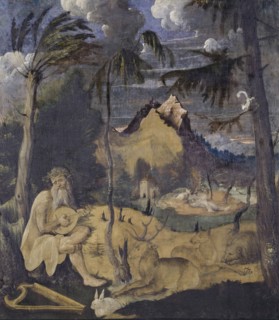Orpheus and the Animals, 1519, tempera on unprimed canvas (handkerchief painting), 59 x 51 cm,