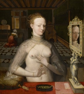 Portrait of a lady, oil on oak, 111.5 x 98.5 cm, unsigned, Schule von Fontainebleau, (Umkreis /