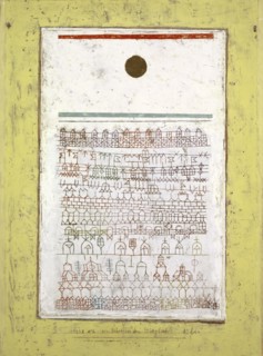 A sheet from the city book, 1928, 46 (N 6), oil paint on paper on cardboard on second box nailed on