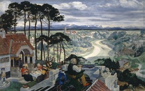 German landscape (Isar landscape), 1900-1901, tempera on linden wood, 63.5 x 99 cm, signed and
