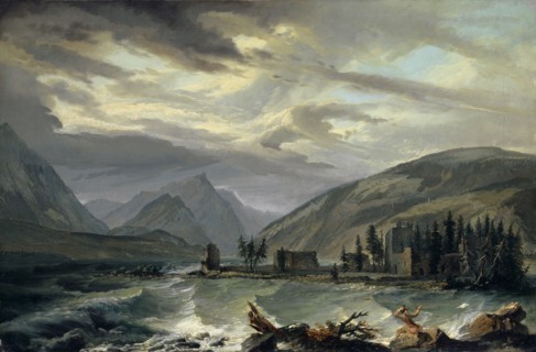 Storm over Lake Thun, c. 1774/77, oil on canvas, 54.4 x 81.7 cm, signed lower middle on a rock: