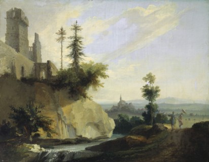 Landscape composition with castle ruins, around 1774/77, oil on canvas, on board, 29 x 37.4 cm,