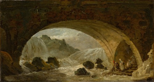 Fisherman Under a Bridge, c. 1780-1790, oil on canvas, 23.5 x 43 cm, unmarked, Hubert Robert, Paris