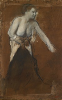 Jeune fille à demi dévetue (Jeune femme à sa toilette), 1866/1868, oil on dyed paper on canvas, 47