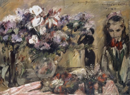 Flowers and daughter Wilhelmine, 1920, oil on canvas, 111 x 150 cm, Inscribed above right: s, l