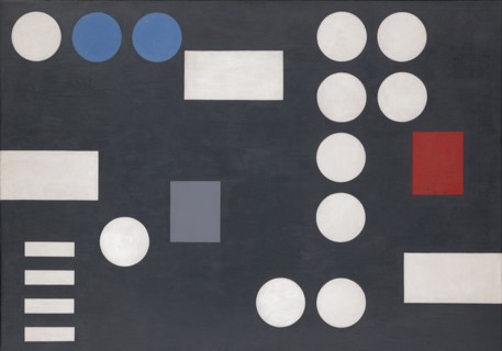 Composition à rectangles et cercles sur fond noir, 1931, oil on canvas, 64.5 x 92 cm, unmarked,