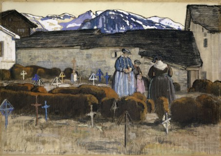 Cimetière valaisan, 1910, tempera, pastel crayon and charcoal on paper, on board, 53 x 76.5 cm,