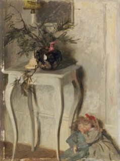 The white little table, 1908, oil on panel, 51 x 38.5 cm, signed and dated lower left: Fritz